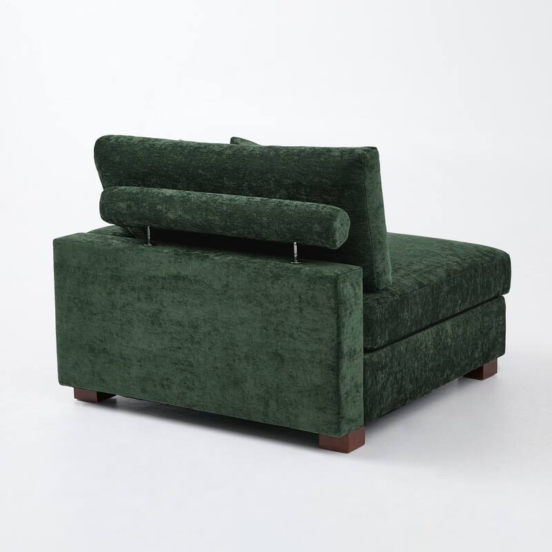 Plush Chenille Single Modular Sectional Sofa Chaise with Pillows