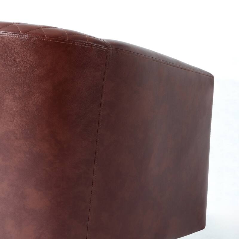 Tufted PU Vegan Leather Swivel Barrel Chair with Nailheads Trim