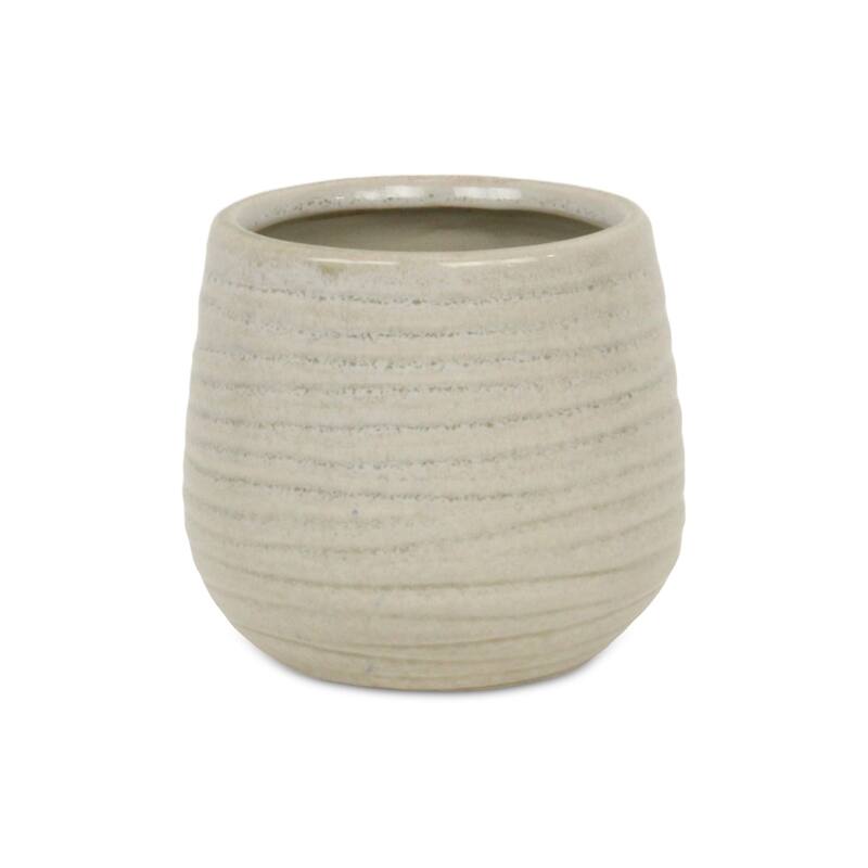 Fairloam Round Curved Wave Lined Pattern Ceramic Pot - White - Medium