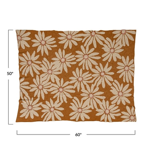 Cotton Knit Baby Blanket with Flower Prints - 60.0"L x 50.0"W x 0.3"H - 60.0"L x 50.0"W x 0.3"H