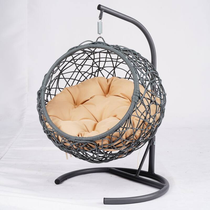 Cat Swing Bed with Stand & Cushion, Cat Egg Chair with Rattan Appearance, Indoor Hanging Swinging Cat Bed for Cats - Yellow