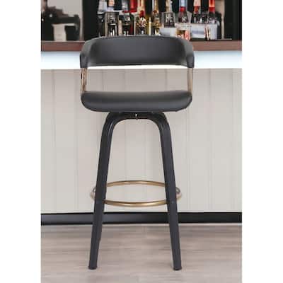 HomeRoots 31" Black Faux Leather Swivel Bar Height Bar Chair