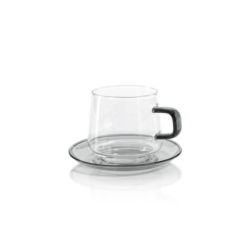 Bergamo Glass Tea & Coffee Cups and Saucers, Set of 4 - Grey