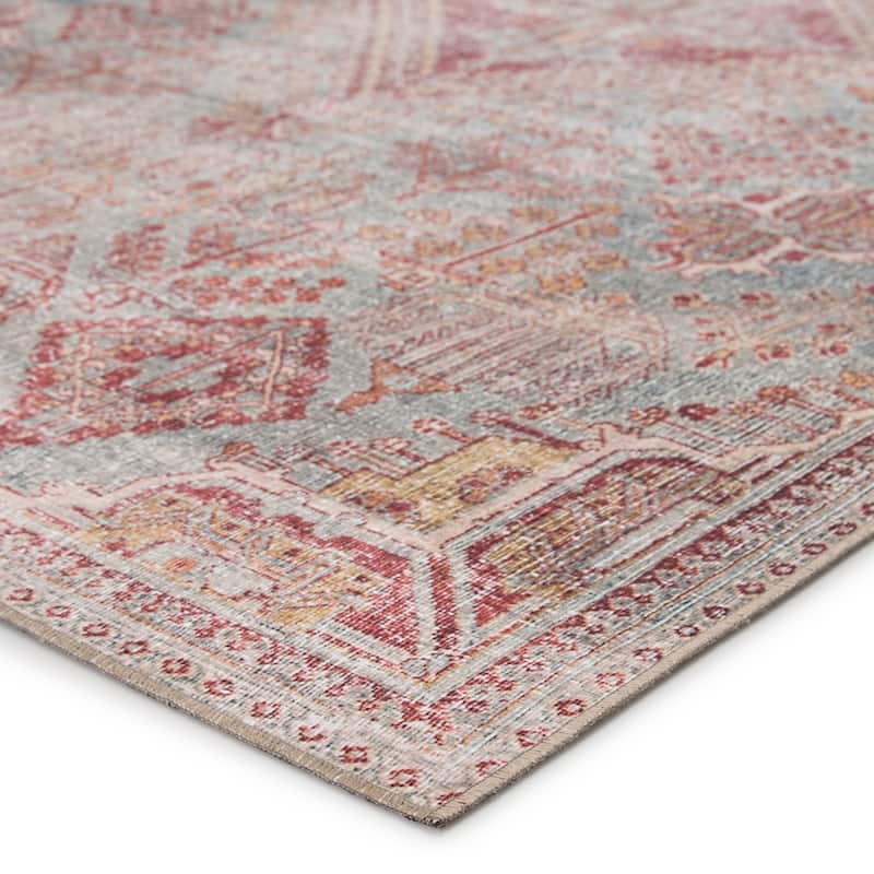 Gracewood Hollow Cugoano Machine Washable Indoor/Outdoor Sky Blue/Pink Medallion Area Rug