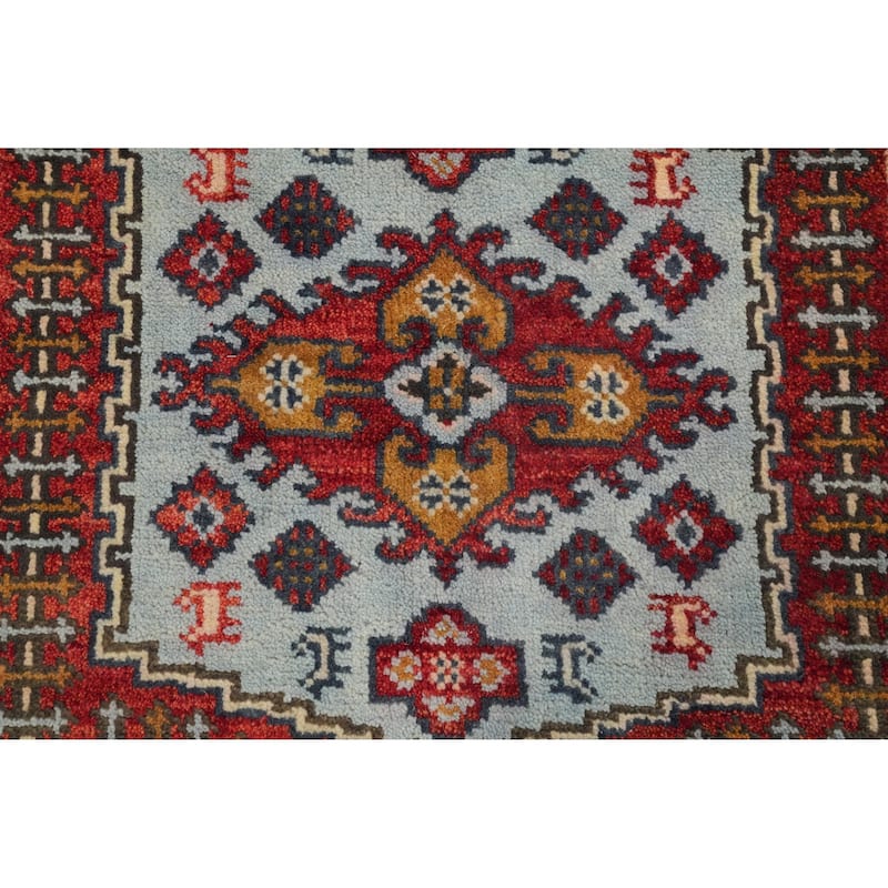 Hand Knotted Oriental 100% Wool Carpet Traditional Geometric Navy Blue & Blues Viss Area Rug - 8' 11'' X 5' 11''
