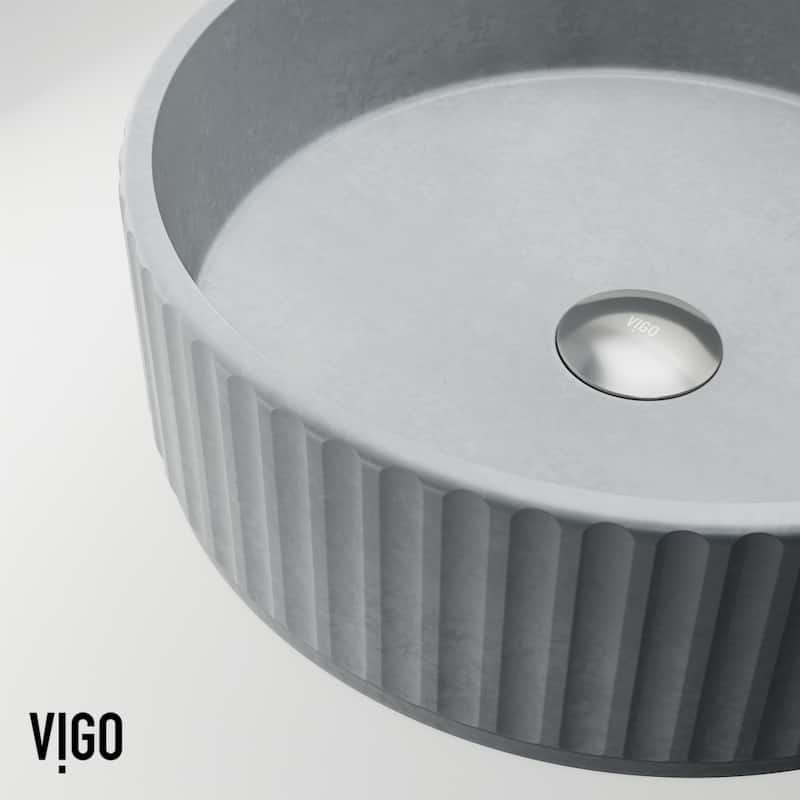 VIGO Windsor 16"L x 16"W x 5"H Concreto Stone Round Bathroom Vessel Sink