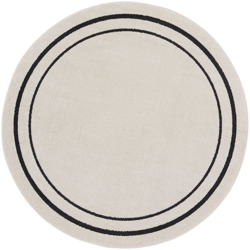Nourison Sandy Indoor / Outdoor Solid Area Rug - 8' Round - Ivory/Black