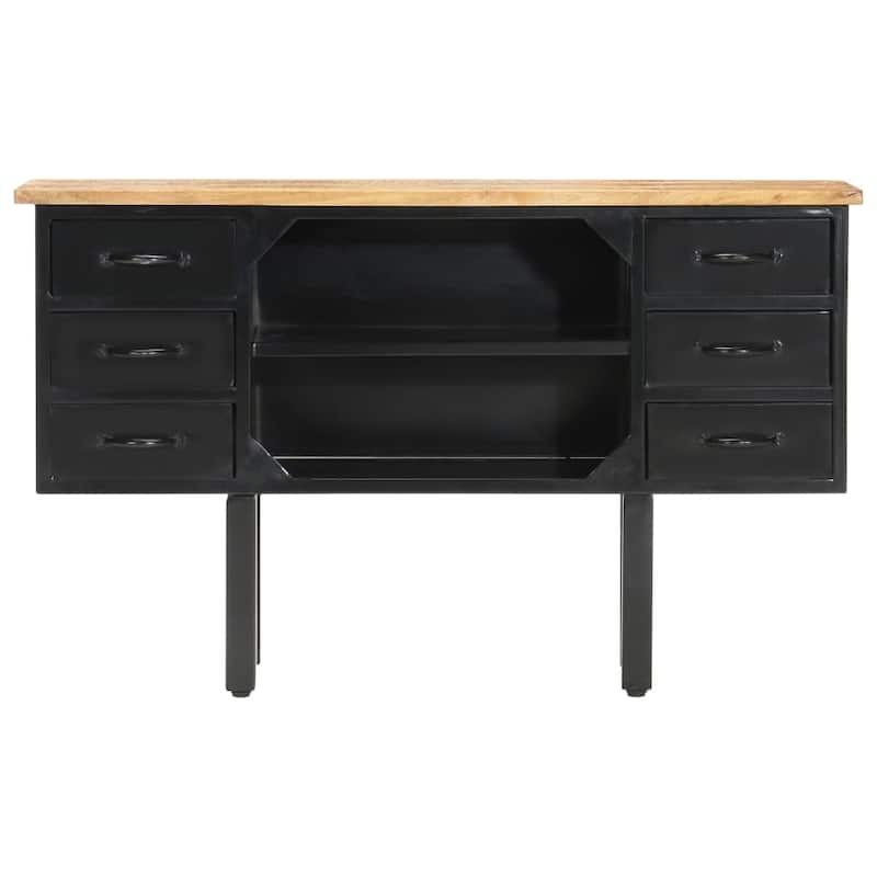 vidaXL Sideboard 43.3"x11.8"x25.6" Solid Rough Mango Wood and Steel