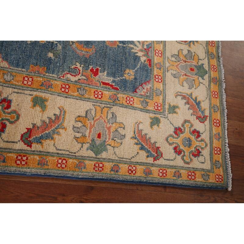 Blue Floral Oushak Oriental Area Rug Hand-Knotted Wool Carpet - 4'1" x 6'4"