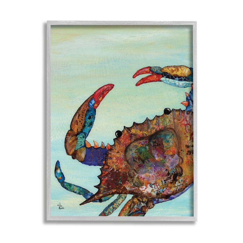 Stupell Colorful Crab on Sand Aquatic Animal Painting Framed Giclee Texturized Art by Lisa Morales - 24 x 30 - Grey