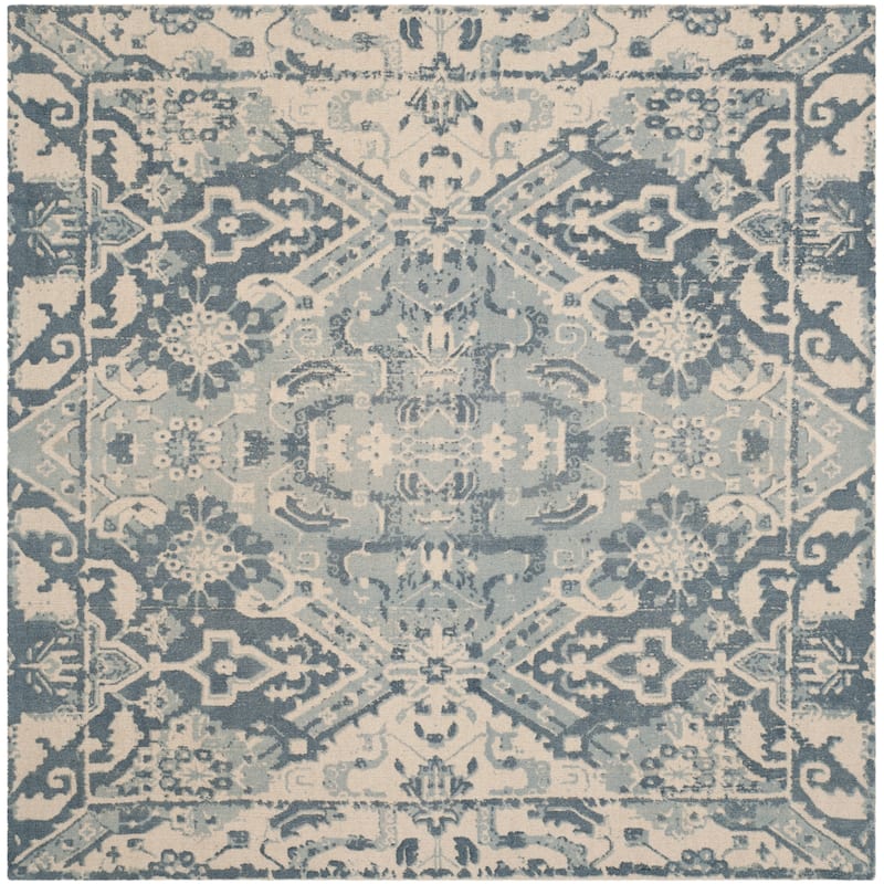 SAFAVIEH Handmade Restoration Vintage Boho Filareta Wool Rug - 6' Square - Charcoal/Ivory
