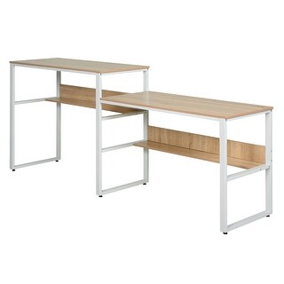 Overstock HomCom Industrial Style Double Sided Computer Desk with Strong Steel Metal Frame and Two Large Work Surfaces (Oak Finish - Oak, White)