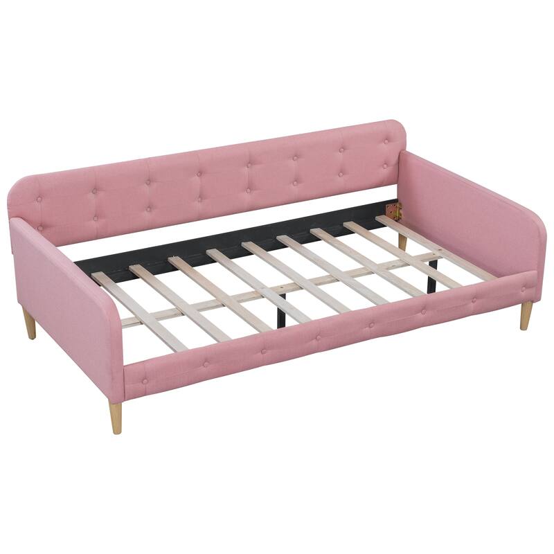 Twin Size Upholstered Daybed with 4 Support Legs in Linen Fabric - Modern Convertible Sofa Bed