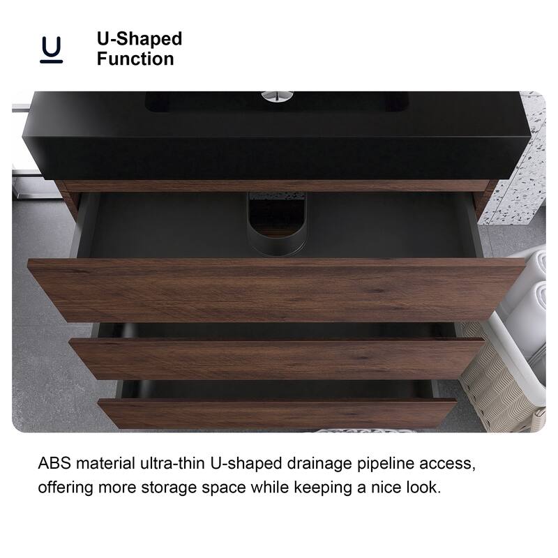 Freestanding Bathroom Vanity with Black Solid Surface Top