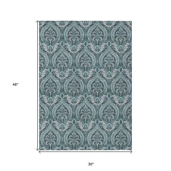 3' X 4' Green Damask Indoor Outdoor Area Rug 3' X 4' Green Damask Indoor Outdoor Area Rug