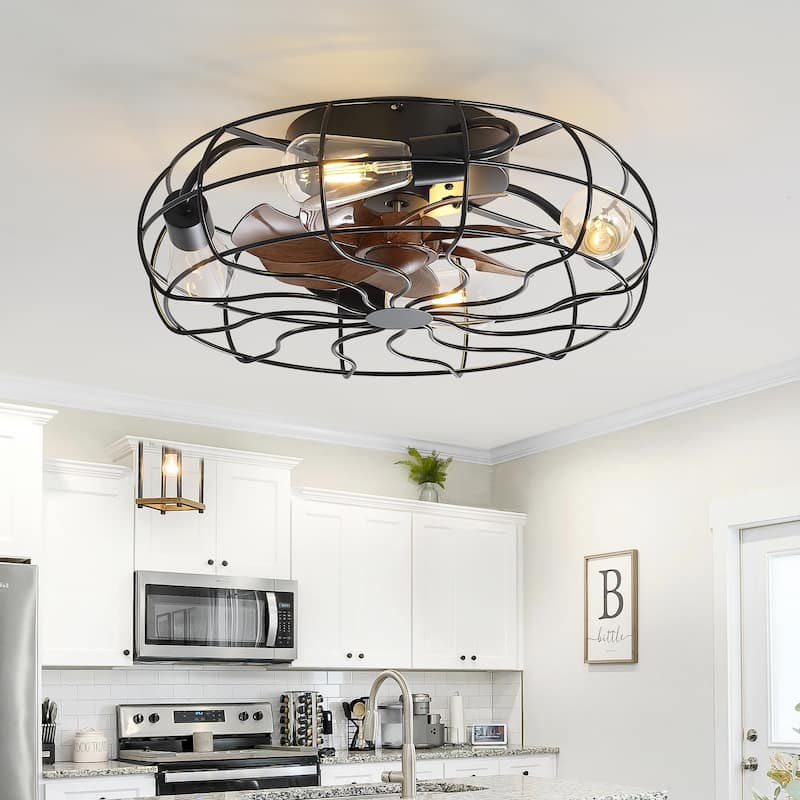 18.5"/23.6" Farmhouse Industrial Enclosed Caged Ceiling Fan with Light & Remote