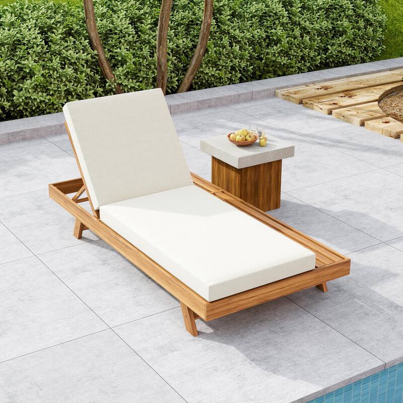 Roomfitters Acacia Wood Chaise Lounge with 4-Position Adjustable Recline, Slatted Sunbed for Patio or Poolside