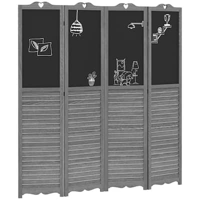 4-Panel Folding Room Divider with Blackboard, 5.5 Ft Tall Freestanding Privacy Screen Panels for Bedroom or Office, Gray