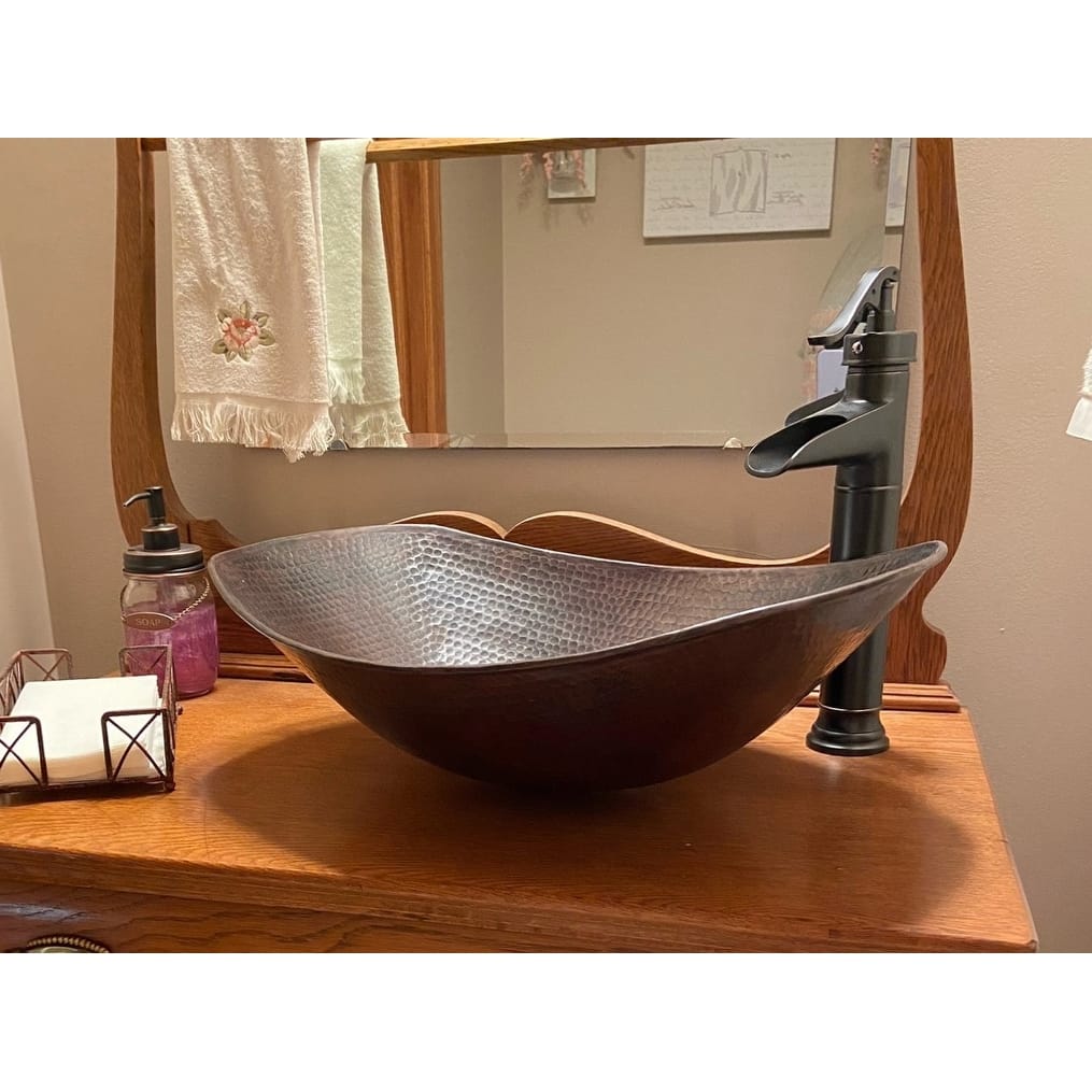 20" Oval Copper Vessel Bathroom Sink Sleigh Style by SimplyCopper - 20" x 14.5" x 5" Center 7" Ends