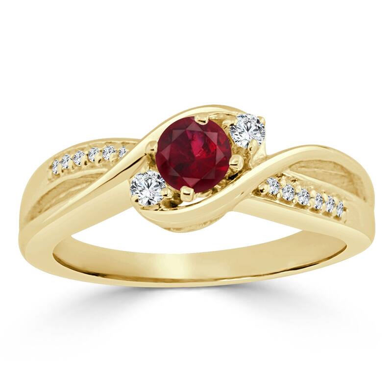 Auriya 2/5ct Red Ruby 1/10cttw 3-Stone Diamond Engagement Ring 14k Gold - Yellow - 4