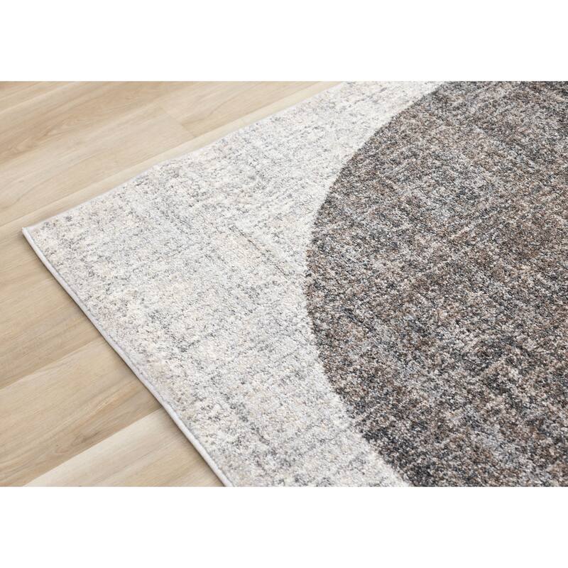 Solace Collection - Soft Low-Pile Grey White Merging Circles Area Rug