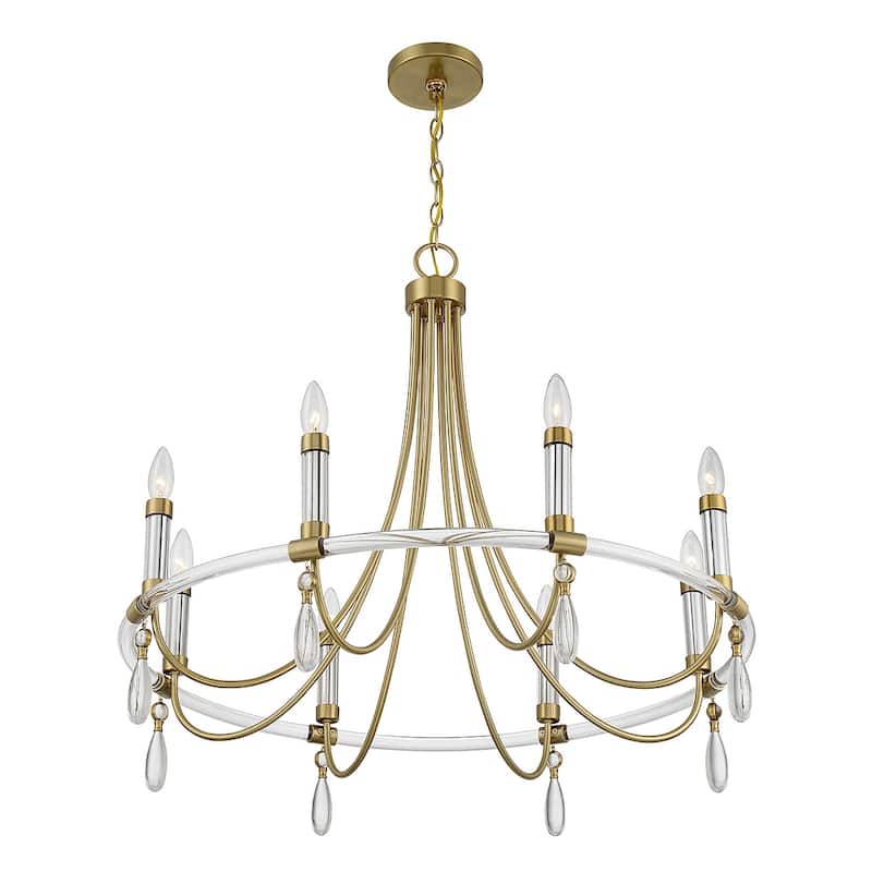 Warm Brass and Chrome Eight Light Chandelier from the Mayfair Collection