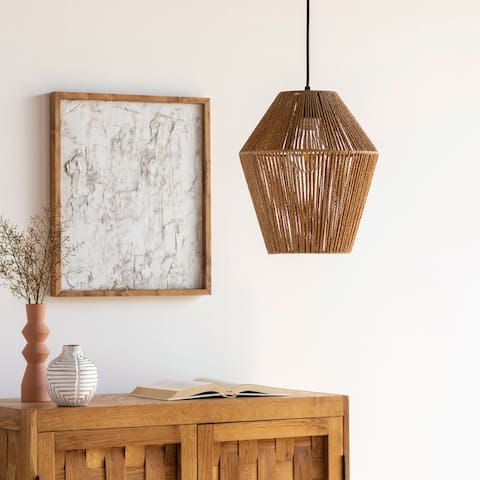Camerano Paper Rattan Coastal Ceiling Pendant - 71"H x 11"W x 11"D