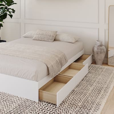 Nexera Bed Frame with 3-Drawer Storage, Reversible, White