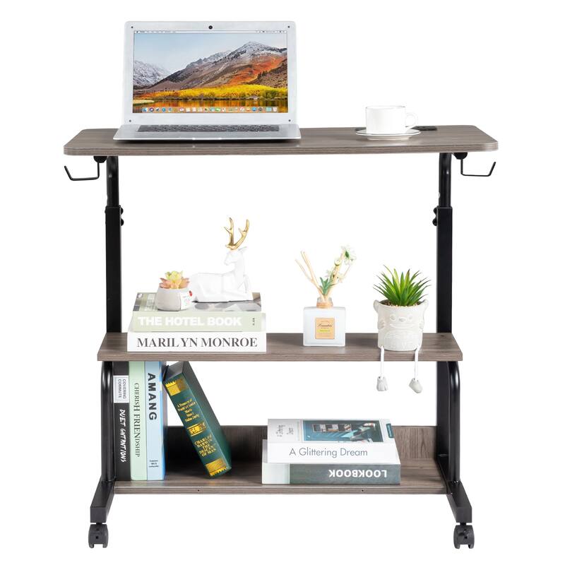 Adjustable Height Computer Desk with USB Ports and AC Outlets for Home Office and Study Workspace