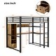 preview thumbnail 6 of 10, Full Size Metal Loft Bed with Built-in Wardrobe, Desk & Shelves, Black