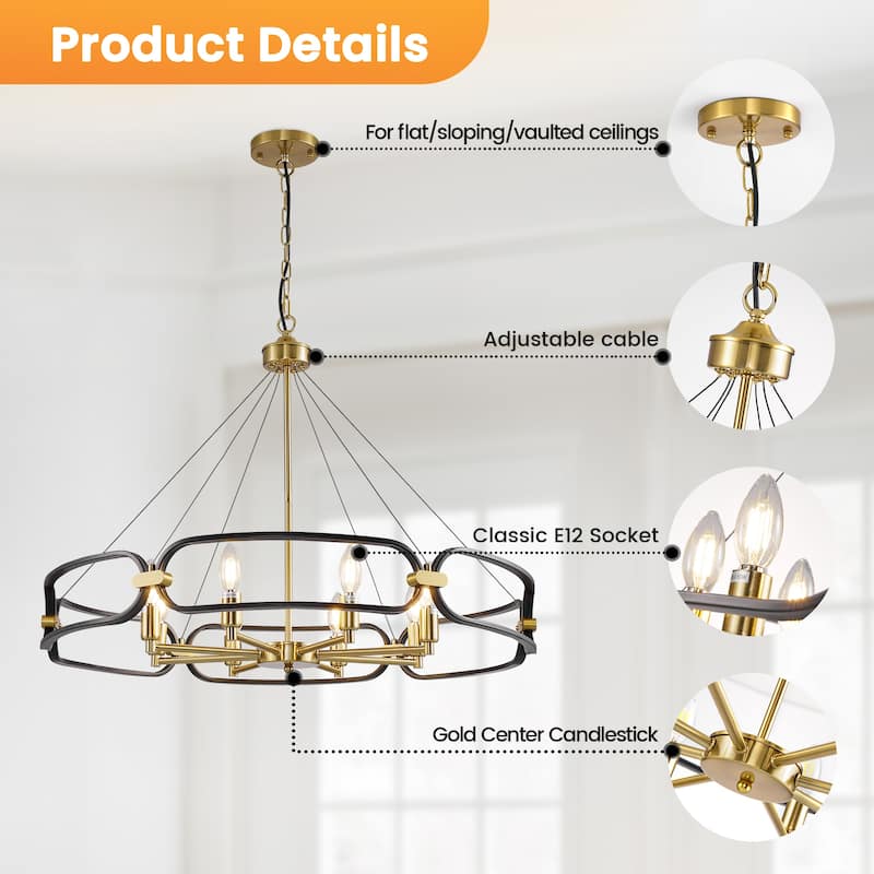 Industrial 4-Light Chandelier Light Fixture Black Gold Ceiling Light for Dining Room, Kitchen Island, Living Room