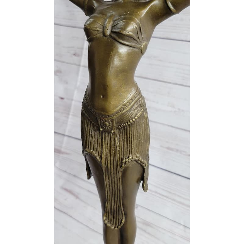 Vintage Signed Exotic Dancer Chiparus Bronze Statue Art Deco Brown Patina Figure