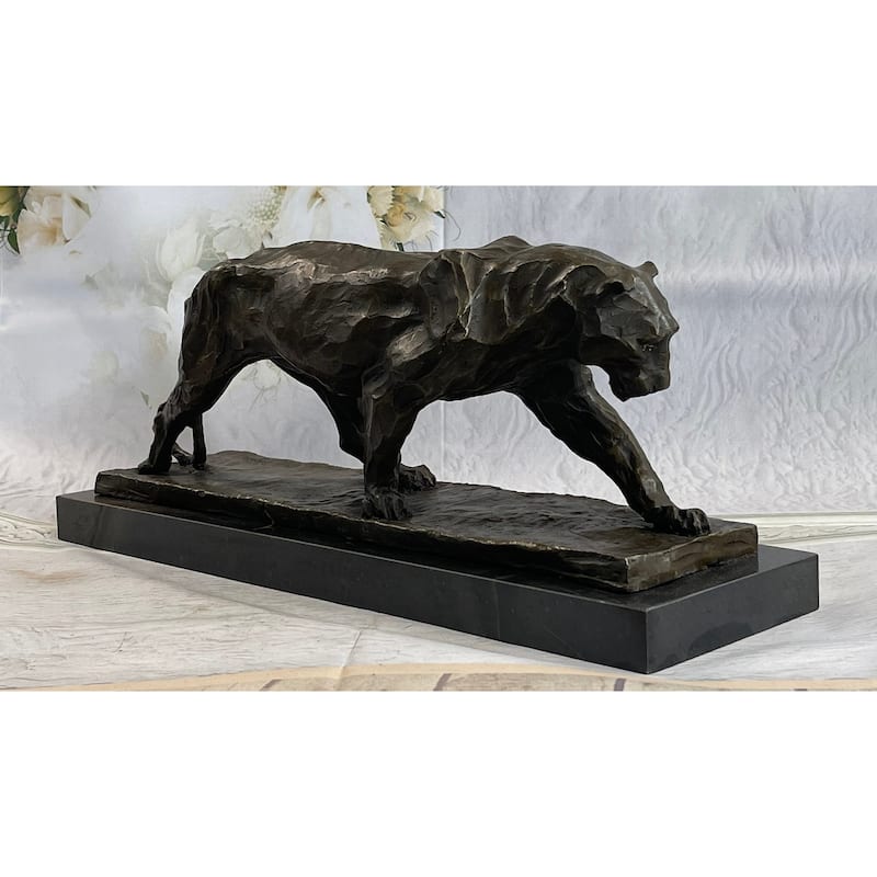 African Lioness Wildlife Animal Bronze Statue Marble Figure Art Decor