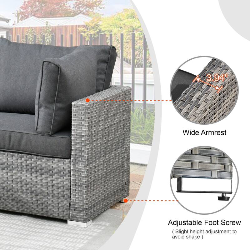 HOOOWOOO 10-piece Wicker Patio Furniture Sectional Sofa Set Swivel Rocker with Fire Pit Table