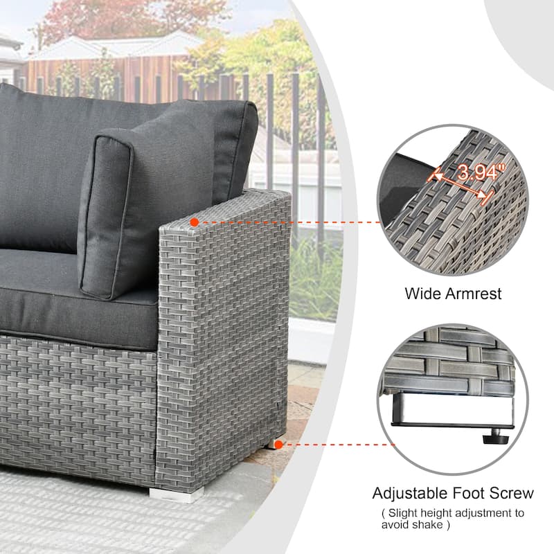 HOOOWOOO 9-piece Grey Wicker Patio Outdoor Sectional Set with Swivel Rocking Chair