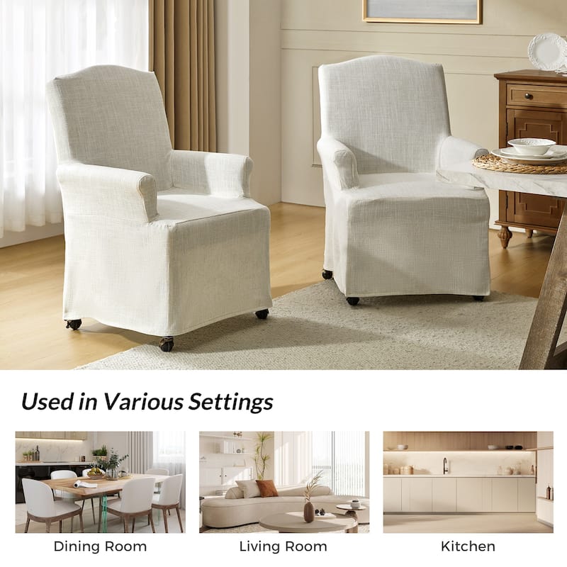Alethea Upholstered Slipcover Arm Dining Chair with Soild Wood Legs Set of 4 by HULALA HOME