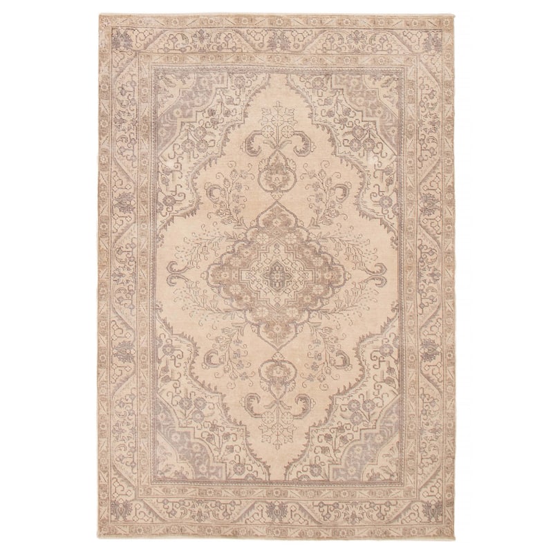 ECARPETGALLERY Hand-knotted Antalya Vintage Beige Wool Rug - 6'2 x 9'5 - Beige - 6'2 x 9'5