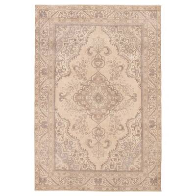 ECARPETGALLERY Hand-knotted Antalya Vintage Beige Wool Rug - 6'2 x 9'5