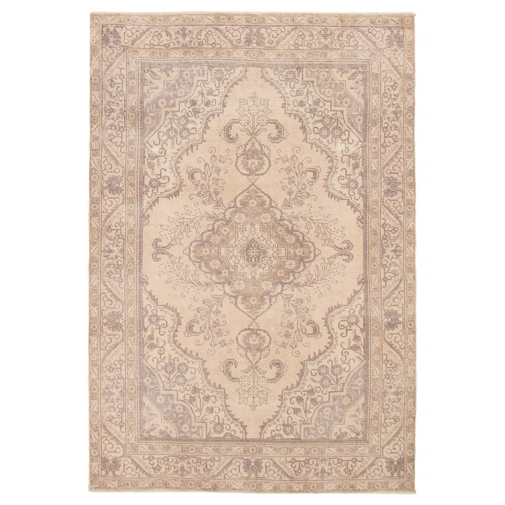 ECARPETGALLERY Hand-knotted Antalya Vintage Beige Wool Rug - 6'2 x 9'5