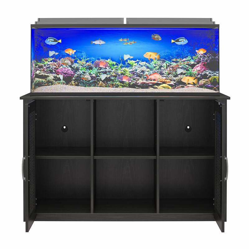 Roomfitters Finnegan 55 Gallon Aquarium Stand, Metal Mesh Storage Cabinet with Adjustable Shelves, Black