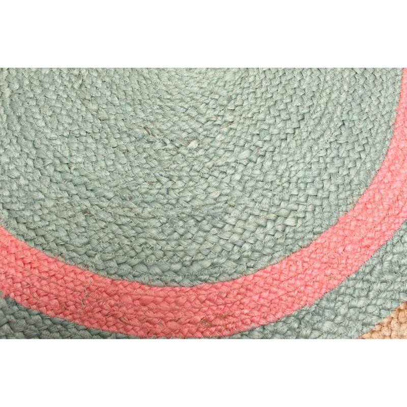 ECARPETGALLERY Braided Weave Palas Denizli Light Green Jute Rug - 3'3 x 3'3