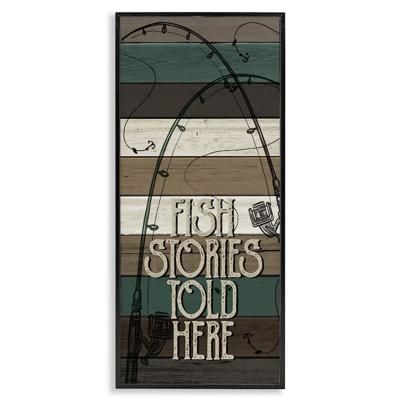 Stupell Fish Stories Sold Here Sign Rustic Fishing Rods Framed Wall Art - Brown - 10 x 24 - Black