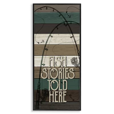 Stupell Fish Stories Sold Here Sign Rustic Fishing Rods Framed Wall Art - Brown