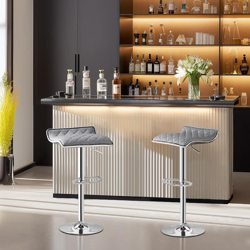 VECELO Barstools Adjustable Height Faux Leather Backless Modern Swivel Bar Stools, Bar Stools Set of 4