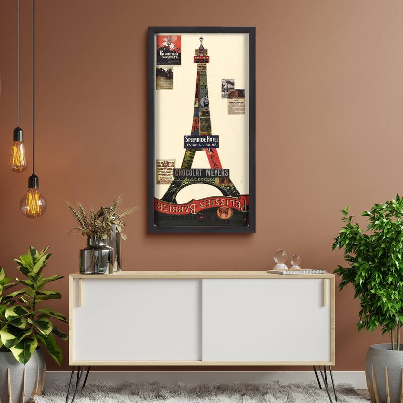 "Eiffel Tower" Alex Zeng's dimensional collage, under glass & a black shadow box frame