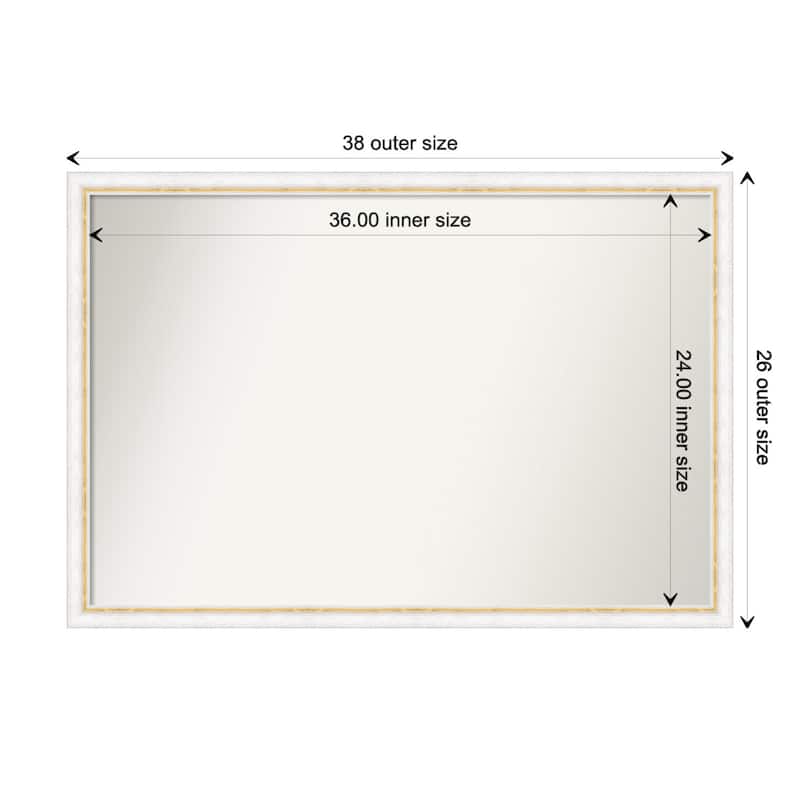 Morgan Non-Beveled Wood Framed Bathroom Vanity Wall Mirror - Morgan White Gold - Glass Size 36x24