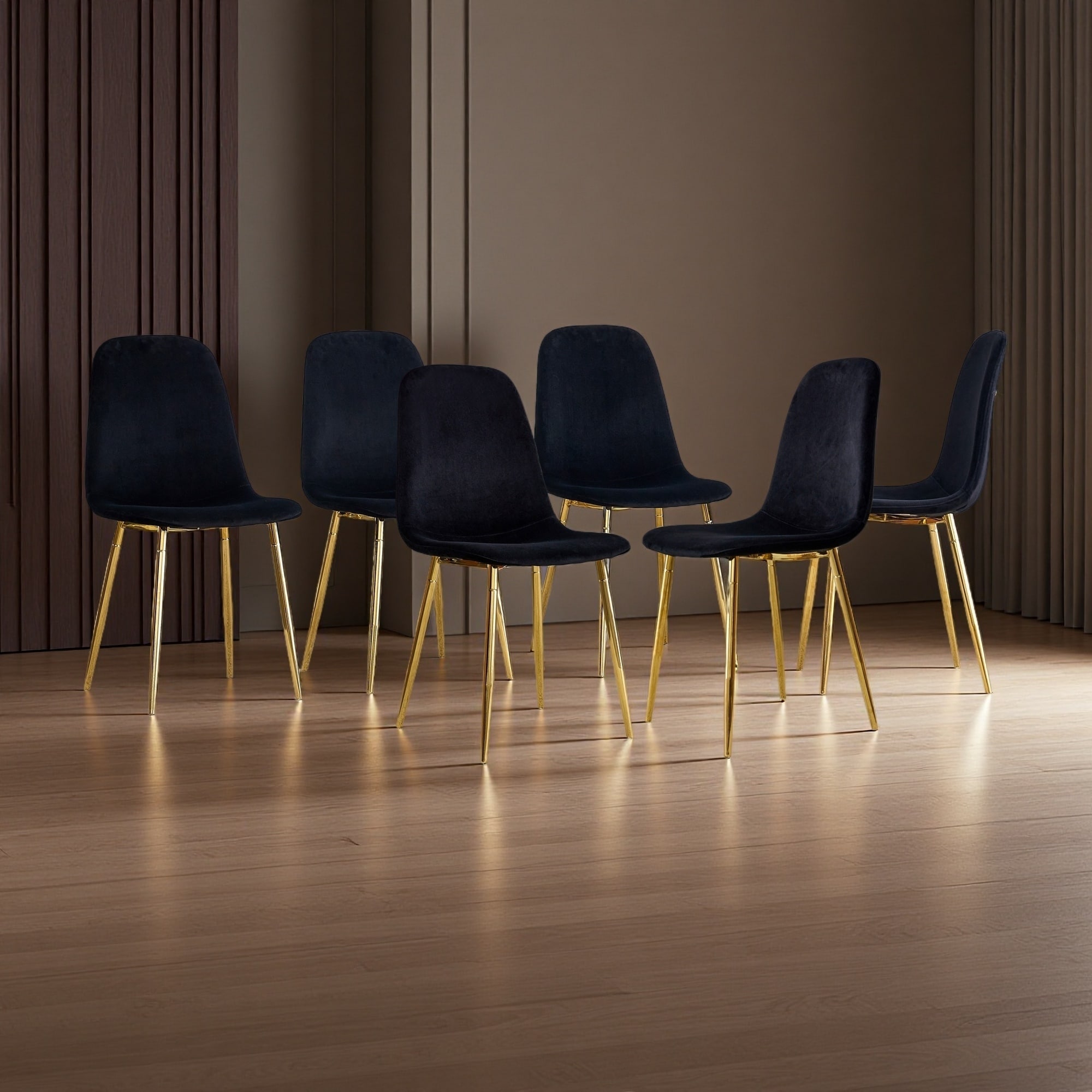 34.5"H Set of 6 PU Leather Spoon-Shaped Dining Chairs with Upholstered Seat, Metal Legs, Cross Support & Non-Slip Feet