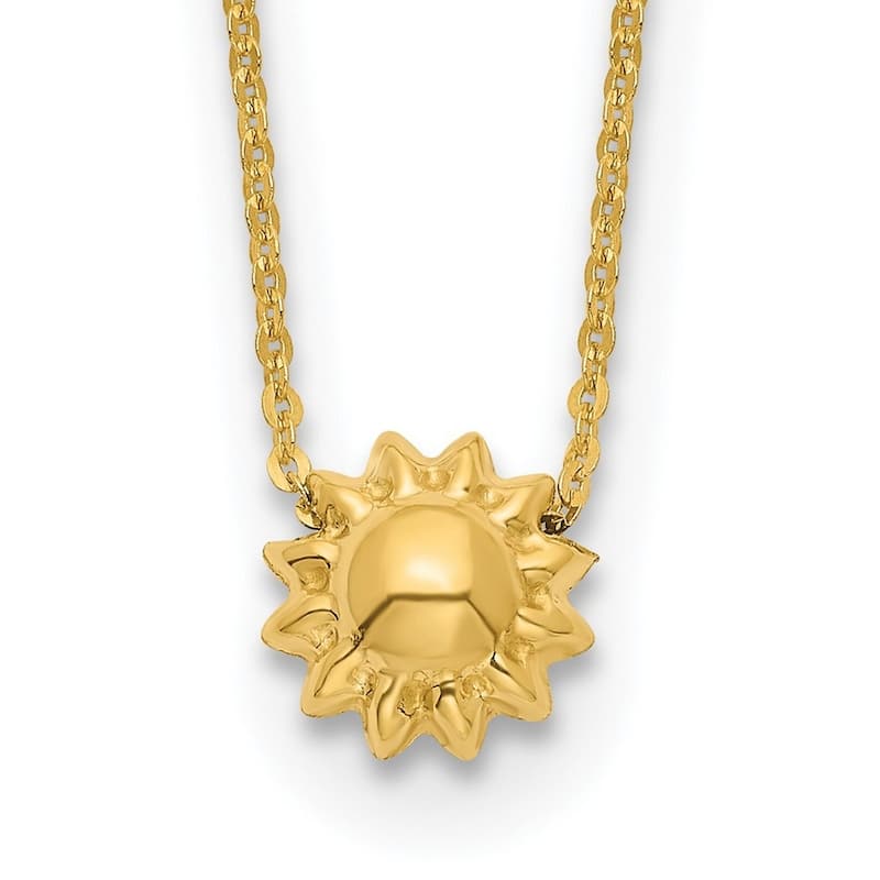 Curata 14k Yellow Gold Polished Dainty Puffed Sun Necklace, 16.5"