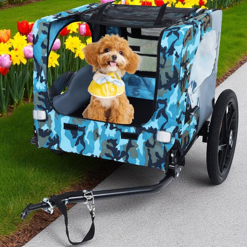 Heavy Duty Foldable Pet Bike Trailer - Dog & Cargo Carrier with 16-Inch All-Terrain Wheels and Universal Hitch - Blue Grey