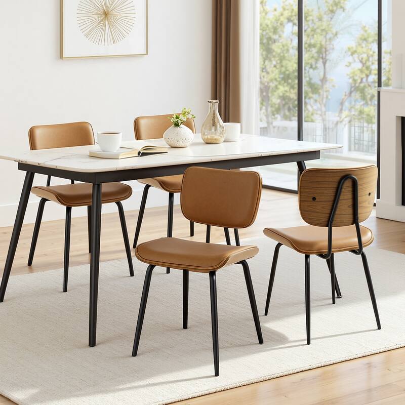 Faux Leather Upholstered Dining Chairs Set of 2/4 - 33.5"H x 19.3"W x 23"D - Set of 4 - Brown-PU back